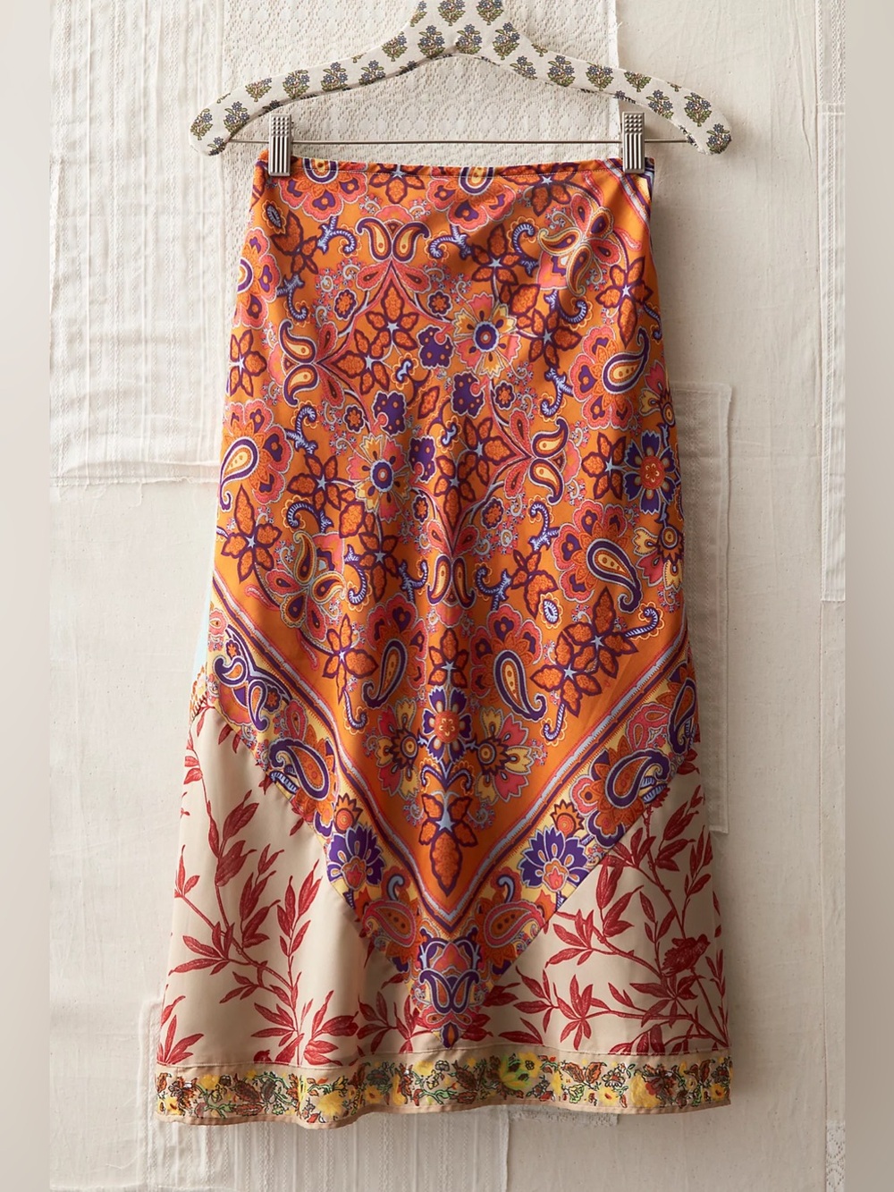 Vintage Y2K Free People Orange Paisley & Cream Floral Midi Skirt